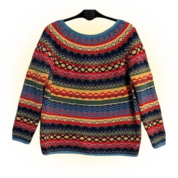 Sweaters - HANDKNIT COZY STRIPED LONG-SLEEVE SWEATER JUMPER L XL